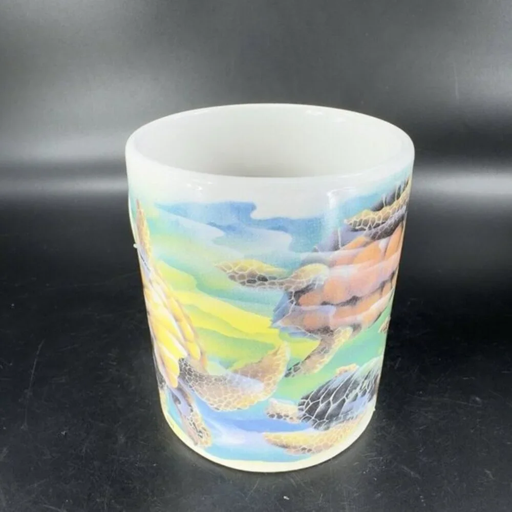 1991 Fine And Dime Coffee Mug Cup Ceramic GREEN SEA TURTLE MUG Made In Korea VTG